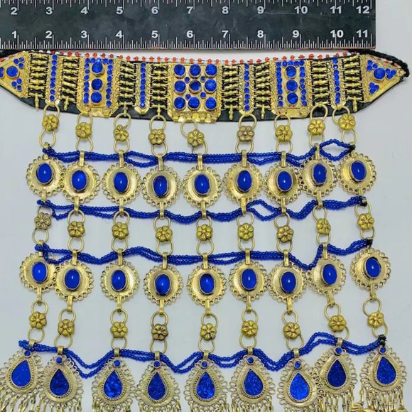 Blue Stones Necklace, Unique Oversized Necklace, Handmade Tribal Kuchi Boho - Picture 10 of 13